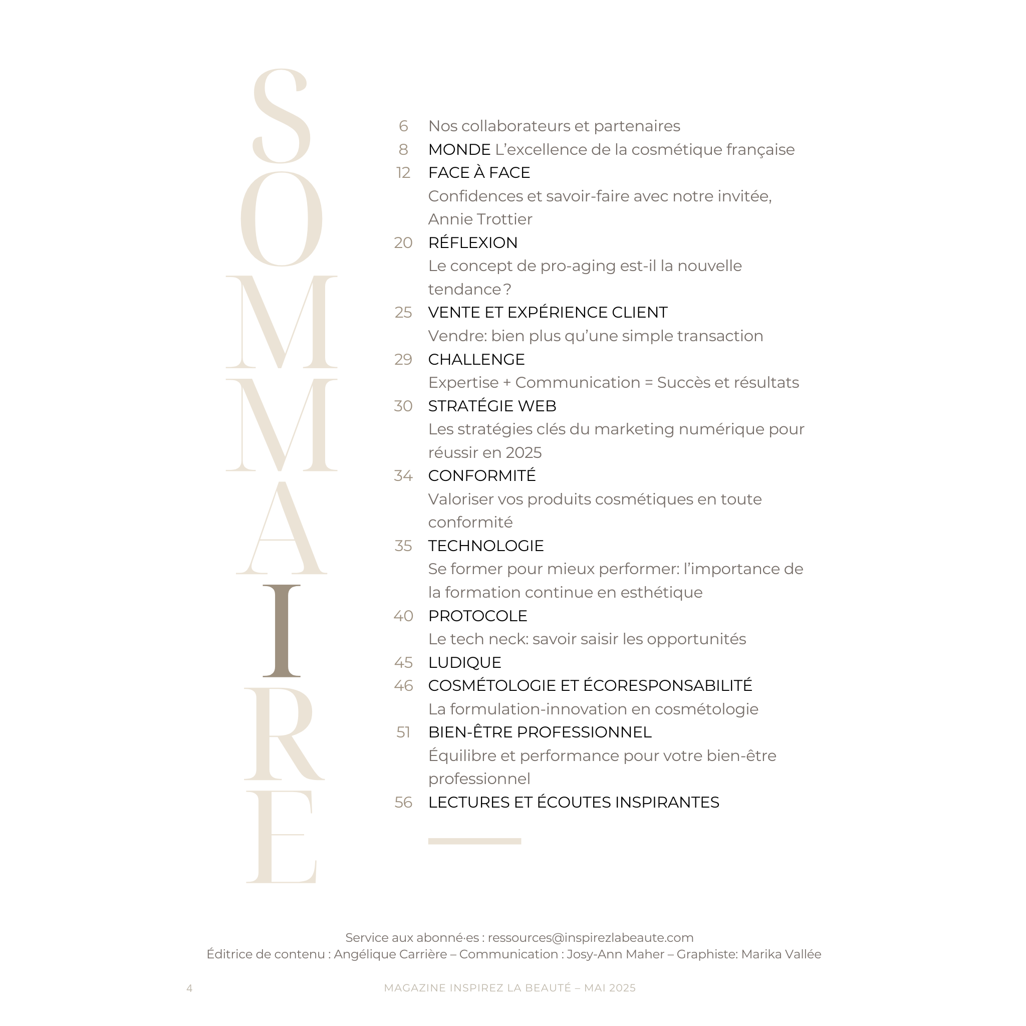Sommaire_Magazine Inspirez la beauté_Première édition